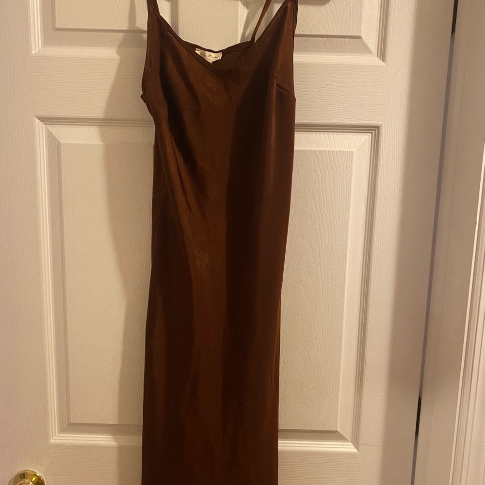 SEE YOU MONDAY Chocolate Brown Silk Maxi Slip Dress Size Small